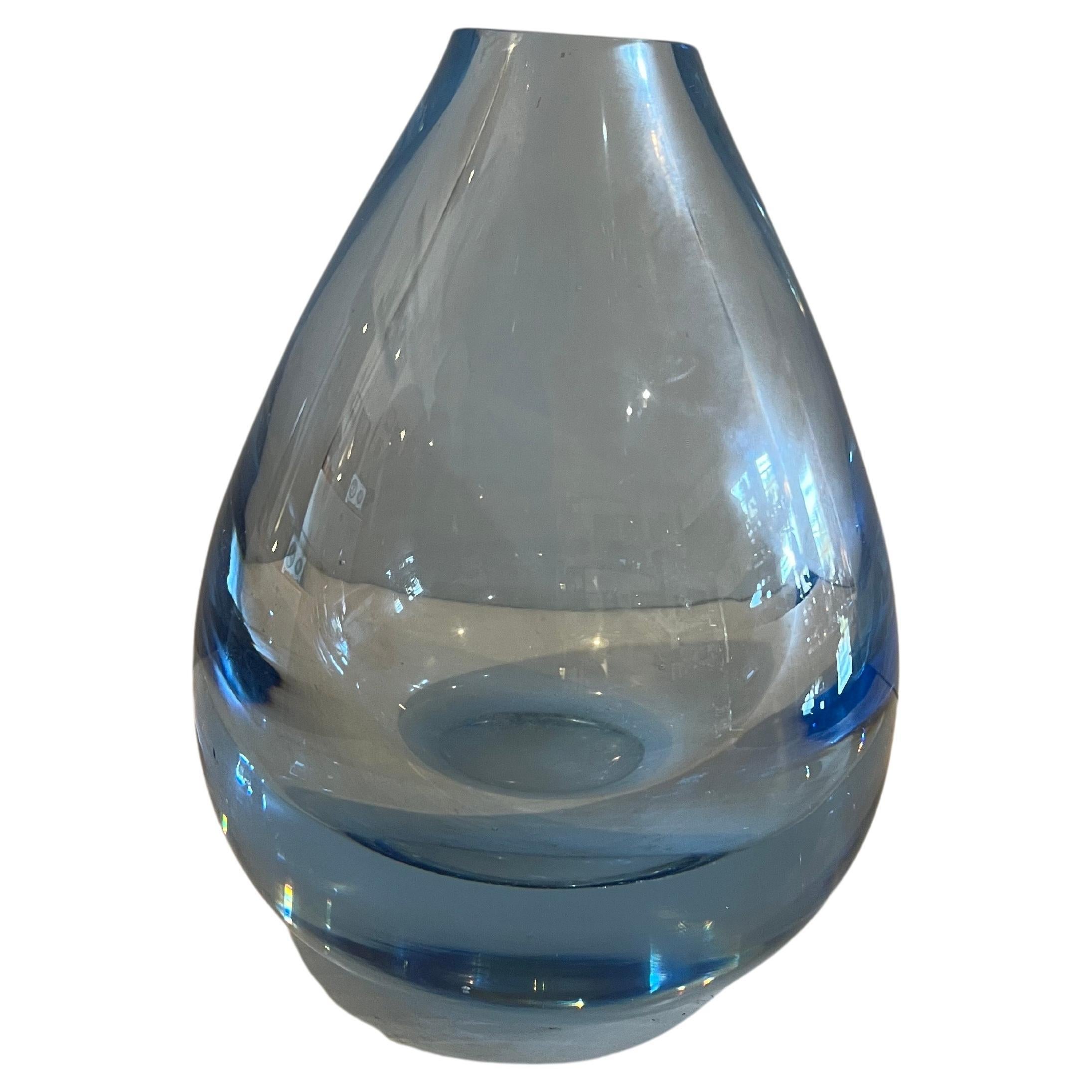 Scandinavian Modern Swedish Modern Thick Blue Glass Teardrop Vase For Sale