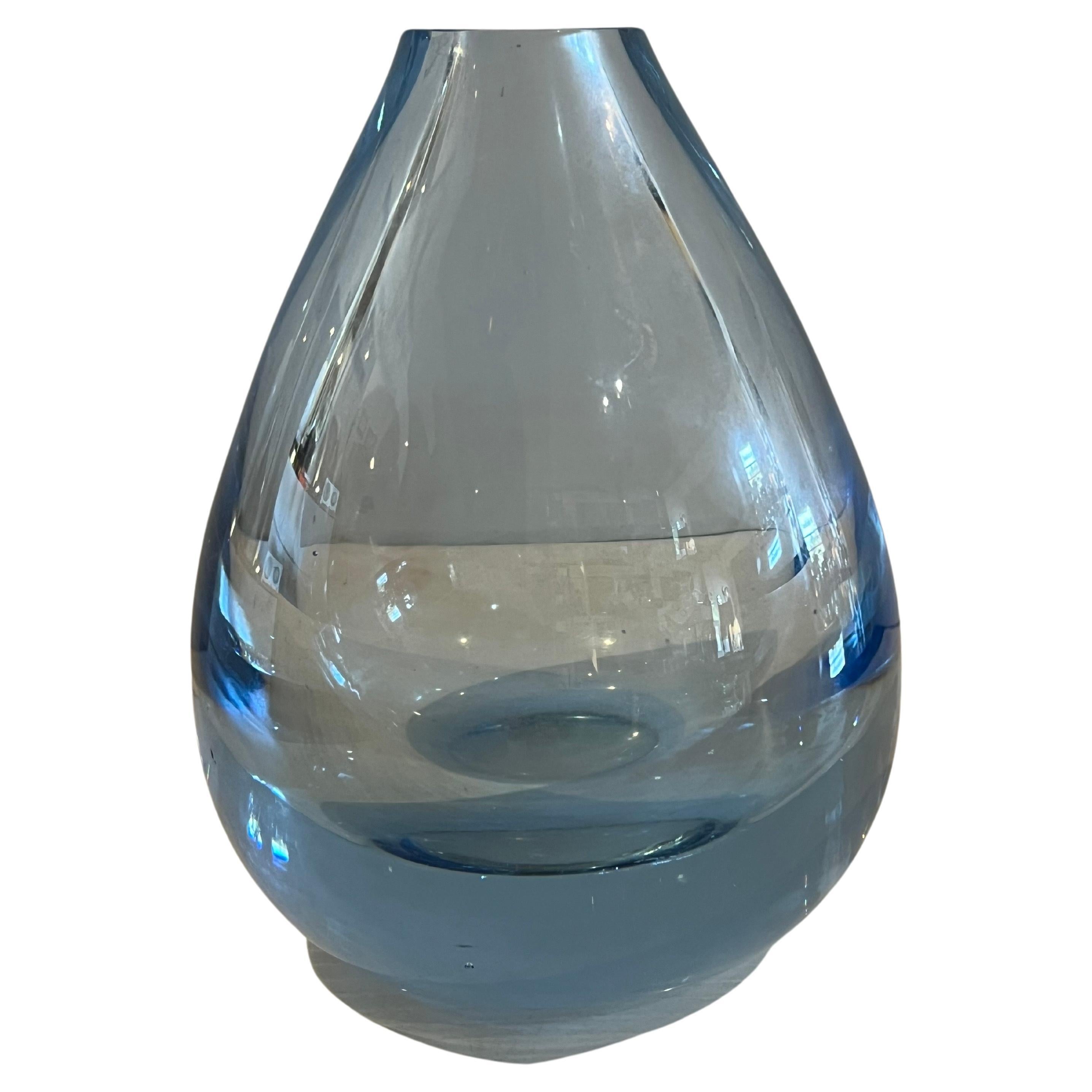 20th Century Swedish Modern Thick Blue Glass Teardrop Vase For Sale
