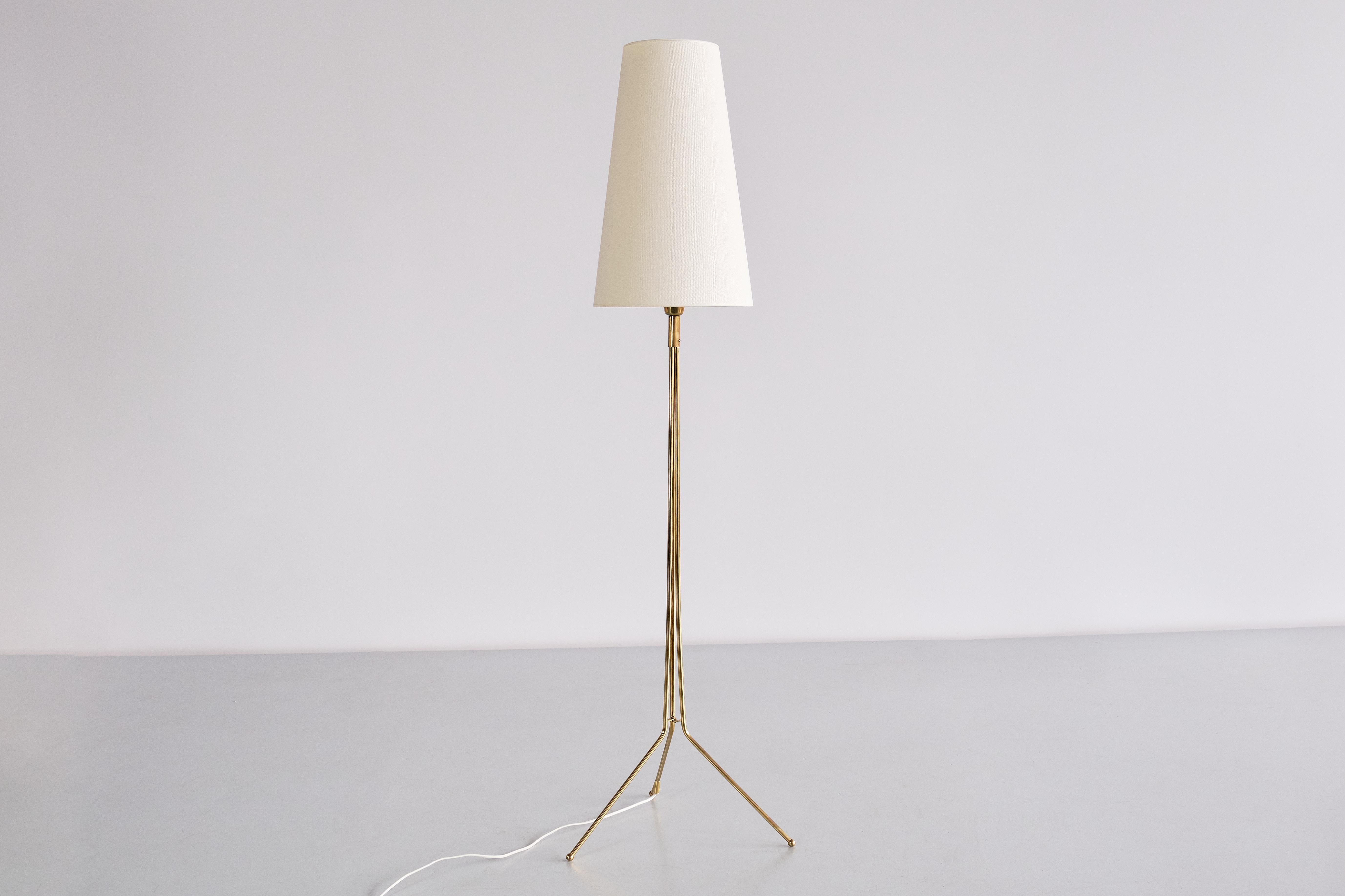Swedish Modern Three Legged Floor Lamp in Brass, Sweden, 1950s 6