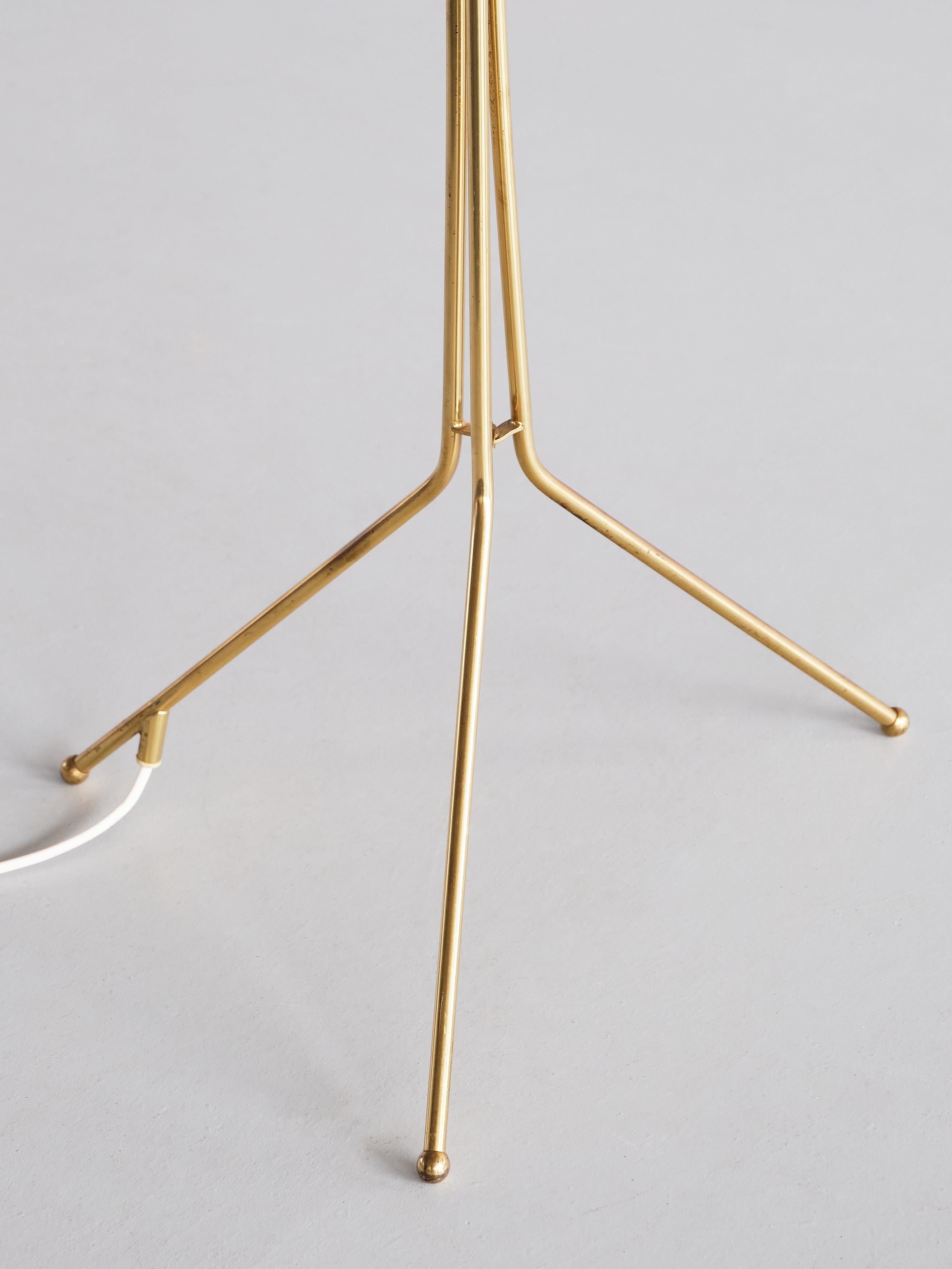 Swedish Modern Three Legged Floor Lamp in Brass, Sweden, 1950s 3