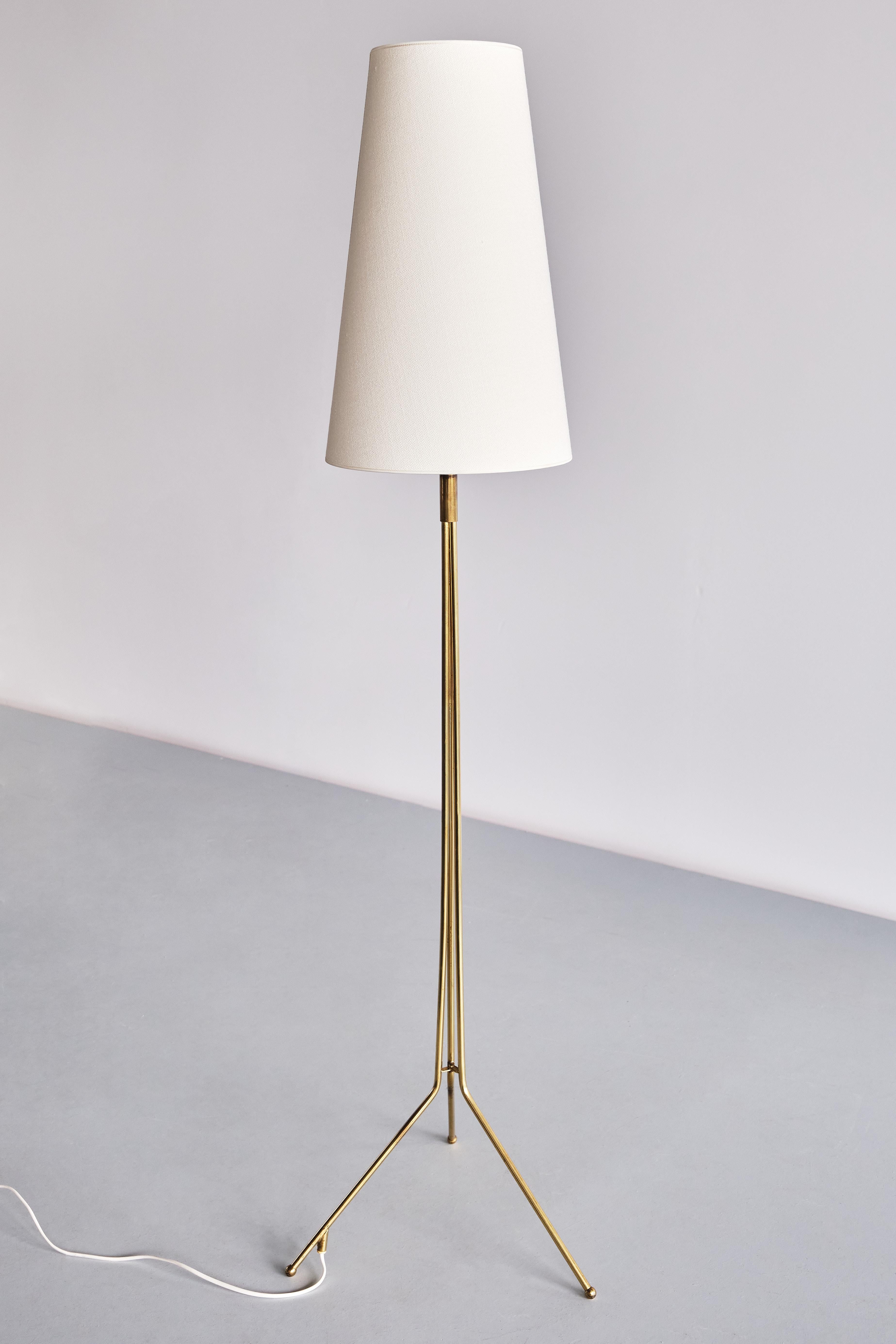 Swedish Modern Three Legged Floor Lamp in Brass, Sweden, 1950s 4
