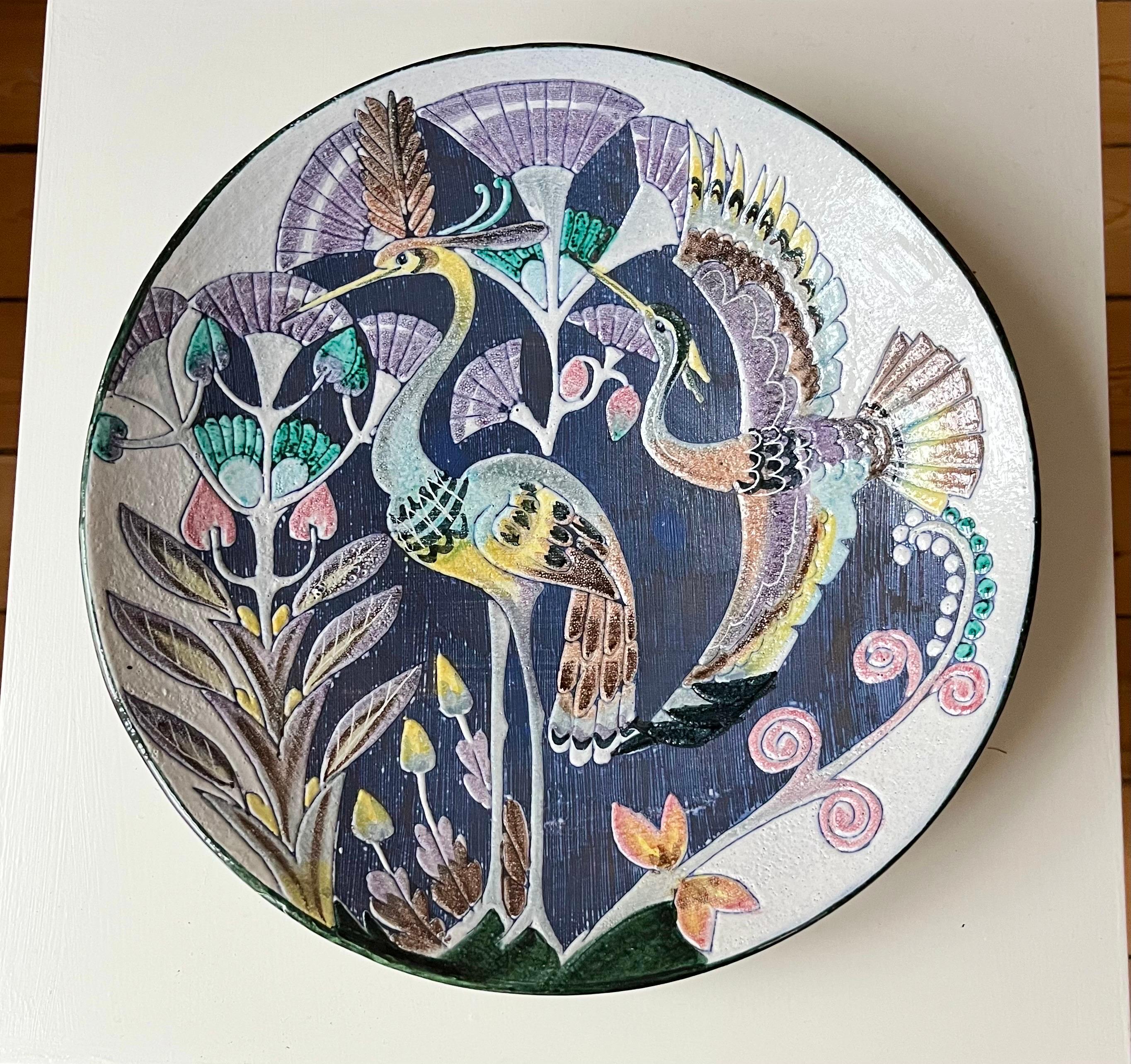 Schwedische moderne Tilgmans-Wandplatte aus Keramik mit Vögeln 1958 (Skandinavische Moderne) im Angebot