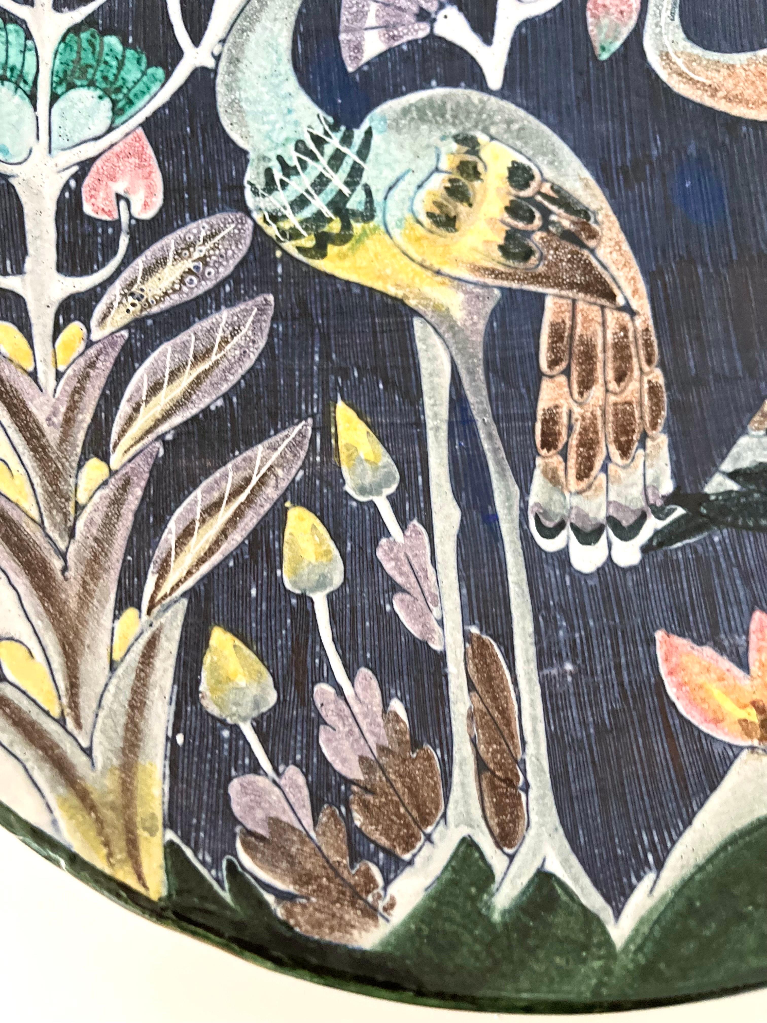 Vernissé Plat mural moderne suédois Tilgmans avec oiseaux 1958 en vente