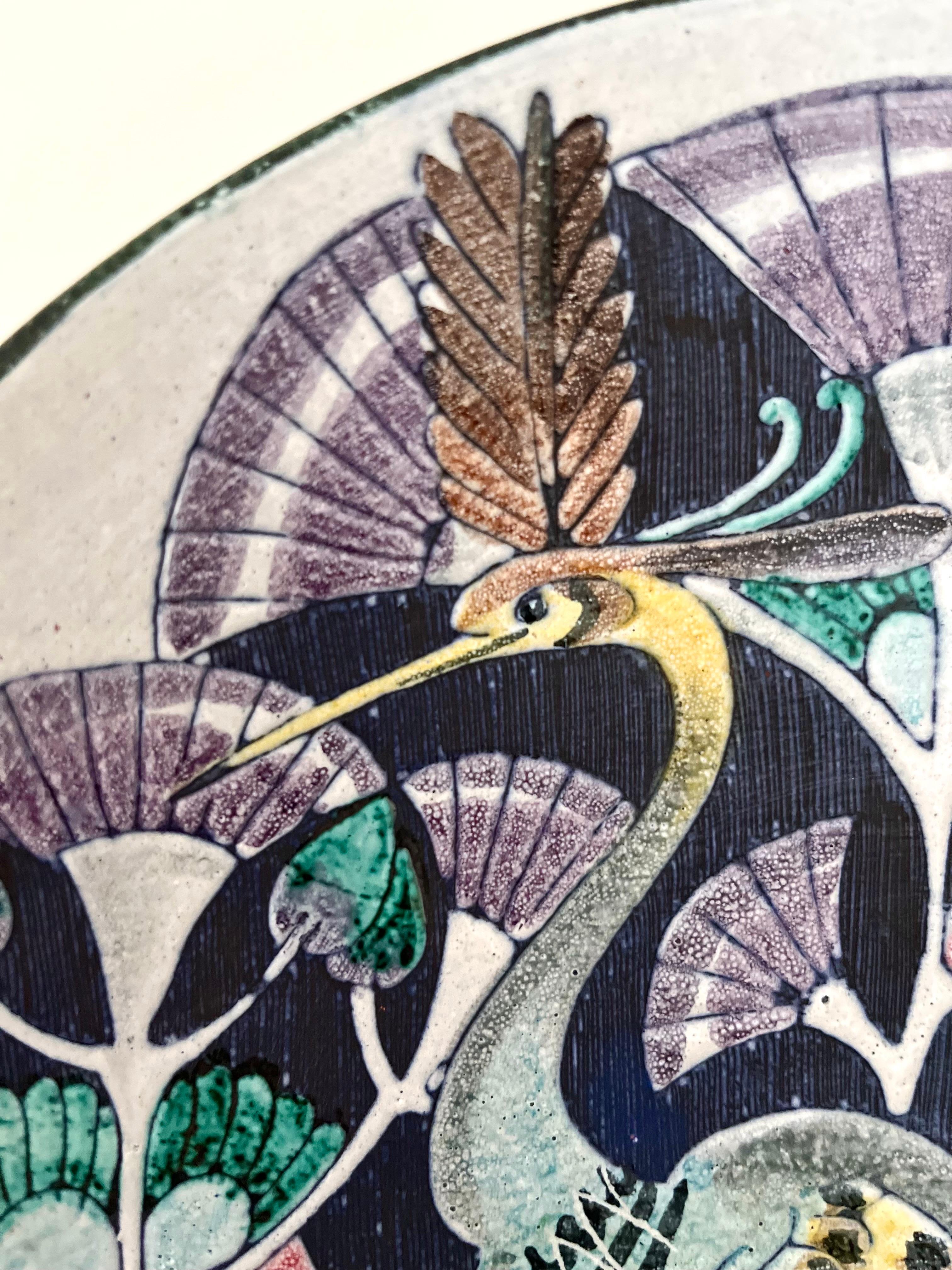 Schwedische moderne Tilgmans-Wandplatte aus Keramik mit Vögeln 1958 im Angebot 3