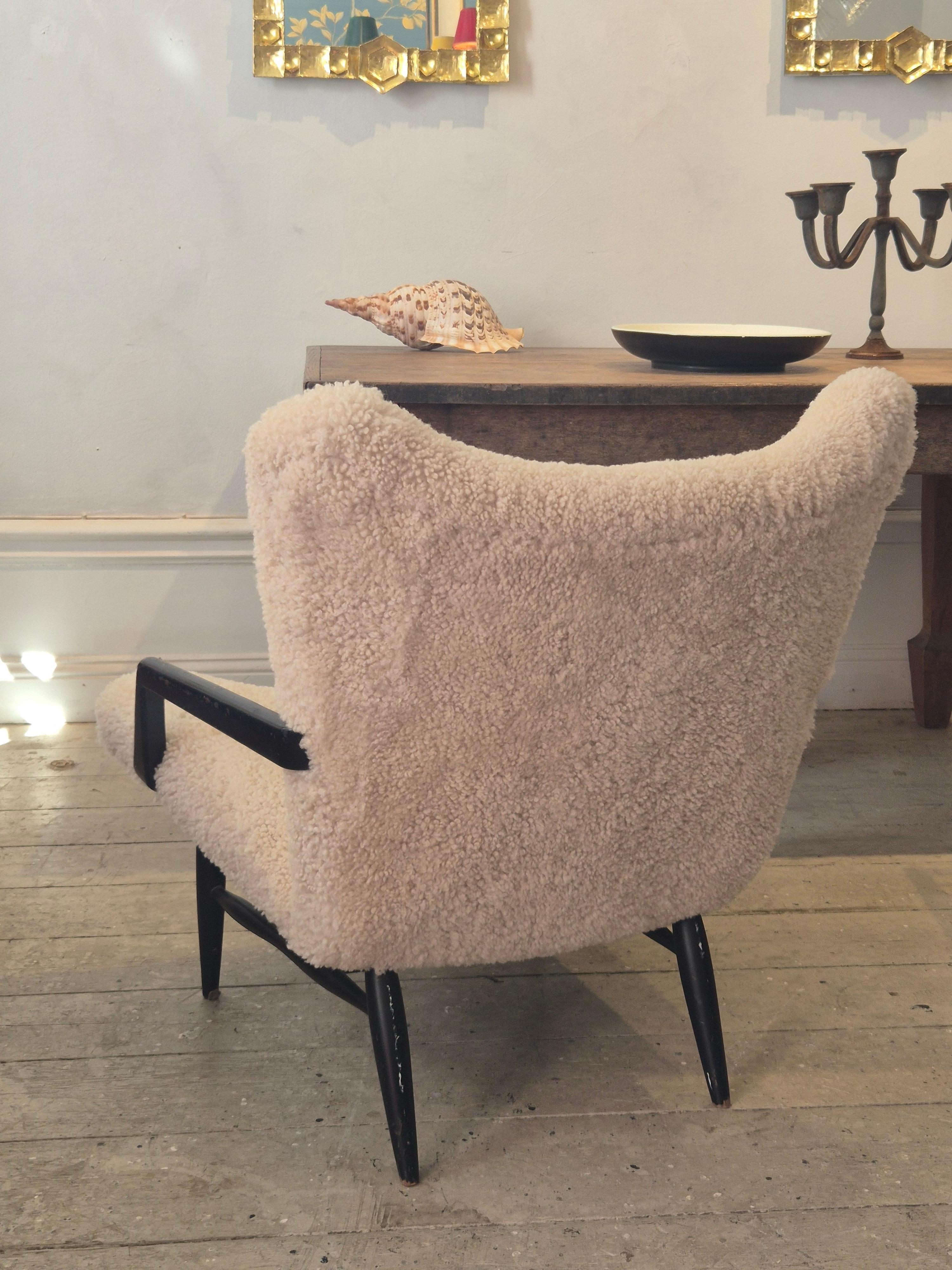 Swedish Modern, timeless easy chair in sheepskin, by Svante Skogh. Nice patina. For Sale 3