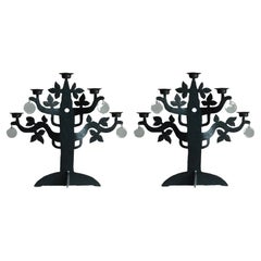 Large pair "Tree of Life" Iron & Brass Candelabras, Bertil Vallien, Sweden, 1970