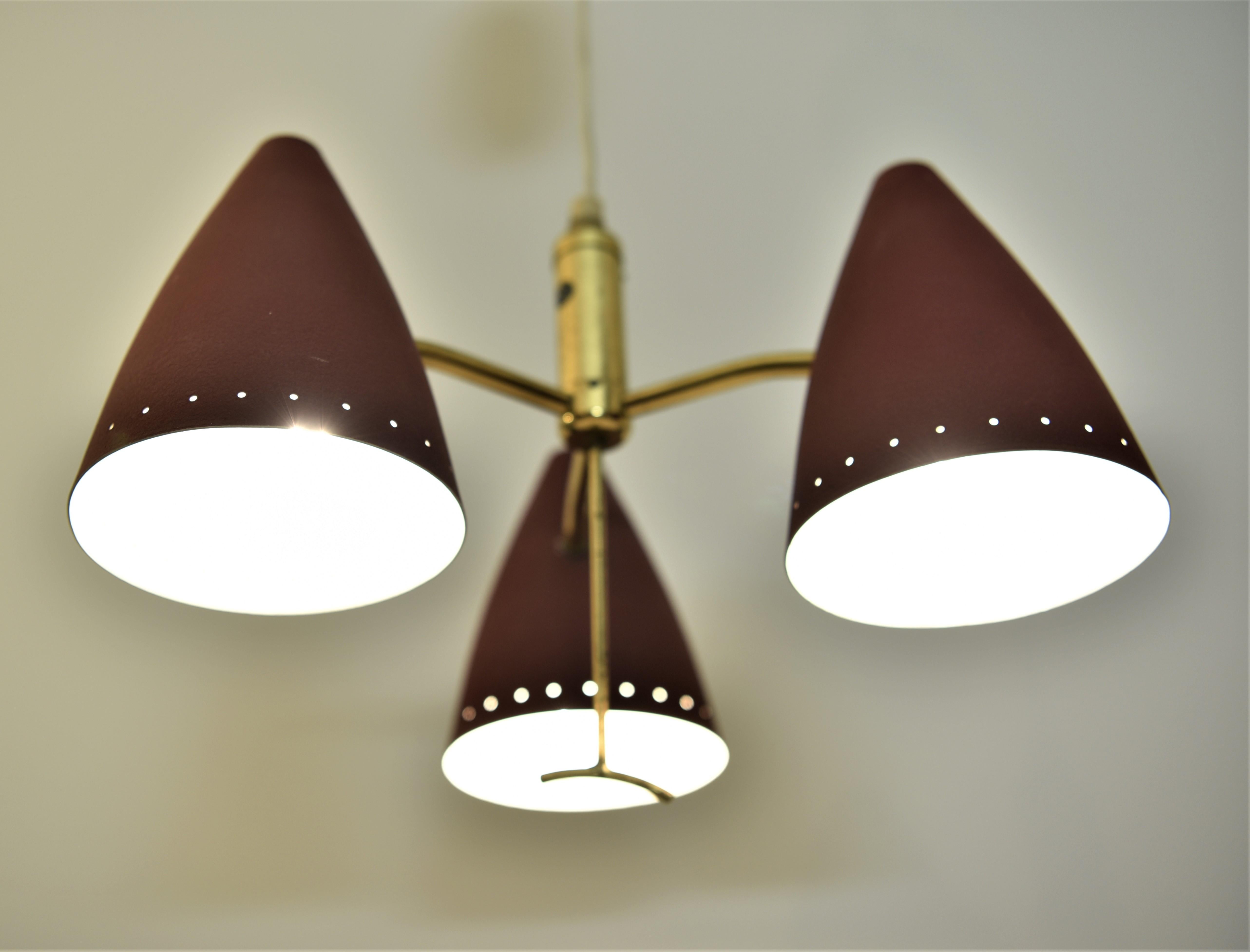 Mid-20th Century Swedish Modern Triple Pendant Lamp with Elevator Function, 1950s For Sale