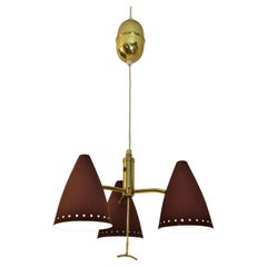 Swedish Modern Triple Pendant Lamp with Elevator Function, 1950s