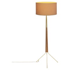 Vintage Swedish Modern Tripod Floor Lamp with Teak and Brass Accents, Sweden 1960s