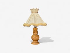 Swedish Modern, Turned Birch, Silk, Table Lamp, Sweden, 1960s