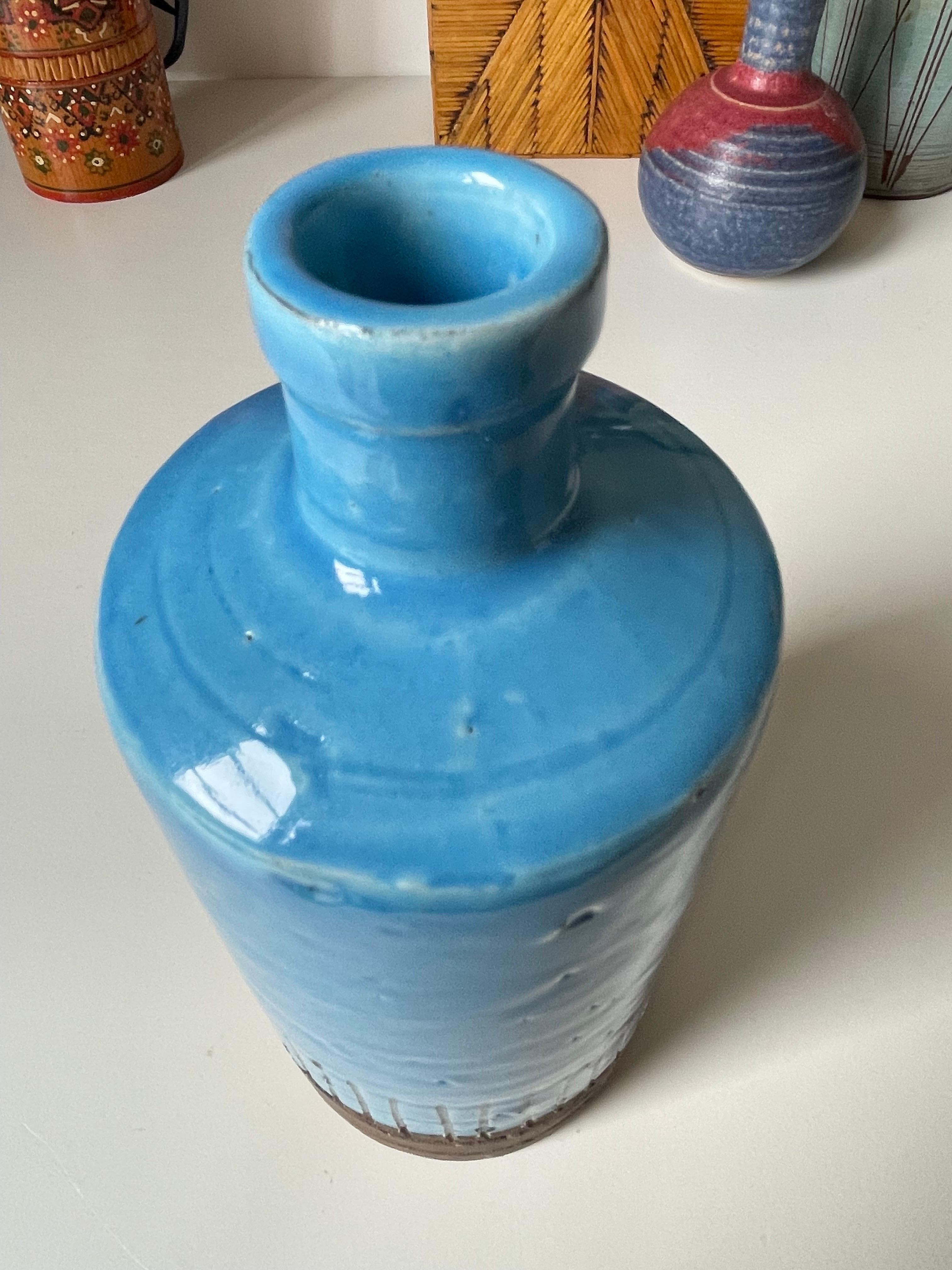 Suédois JIE Gantofta 1960 Vase bouteille bleu turquoise, 1960 en vente