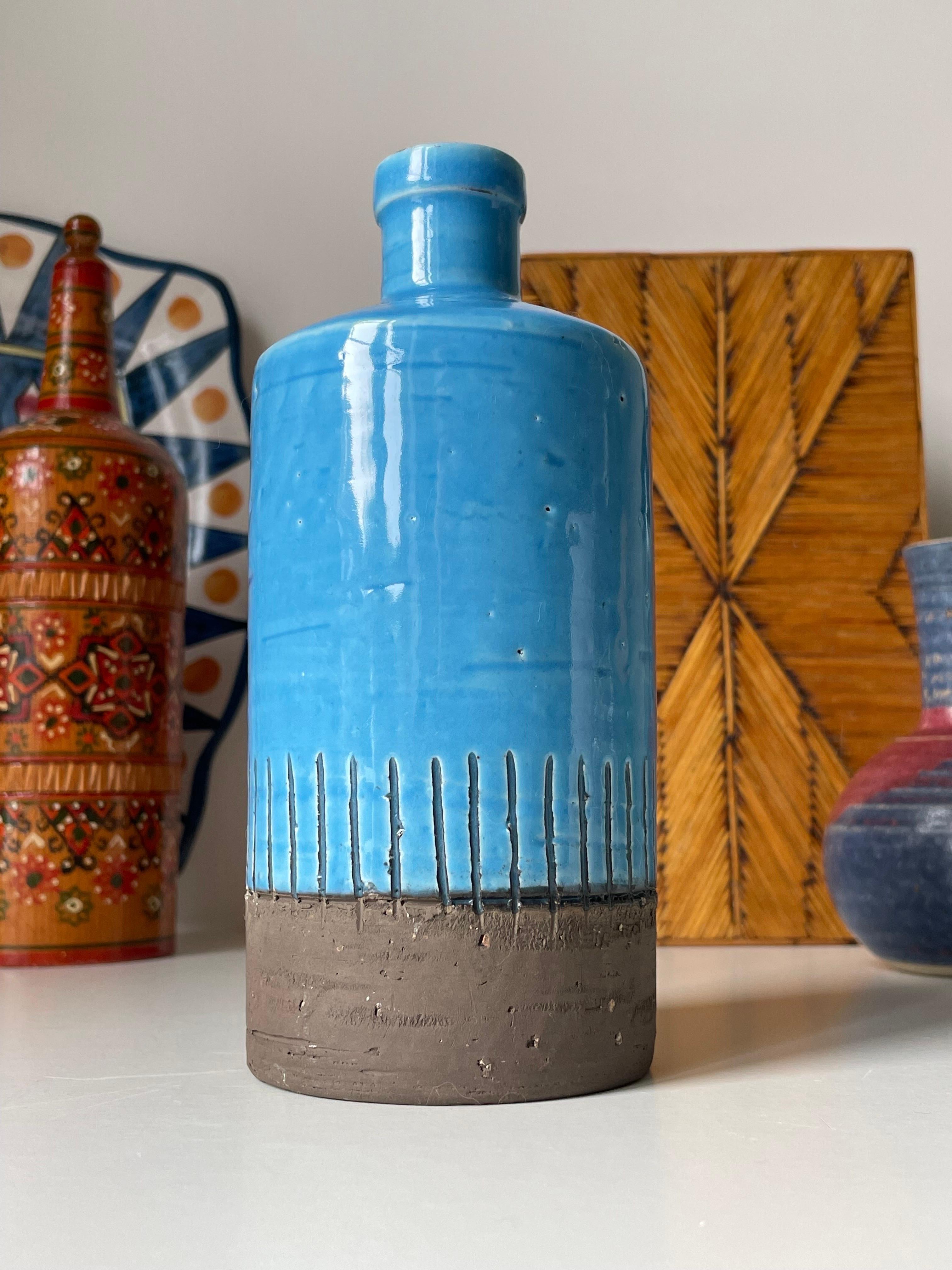 Ceramic JIE Gantofta 1960s Turquoise Blue Bottle Vase, 1960s For Sale