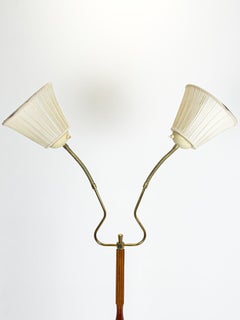 Swedish Modern Twin-Arm Floor Lamp in Teak and Brass, Sweden, 1950s