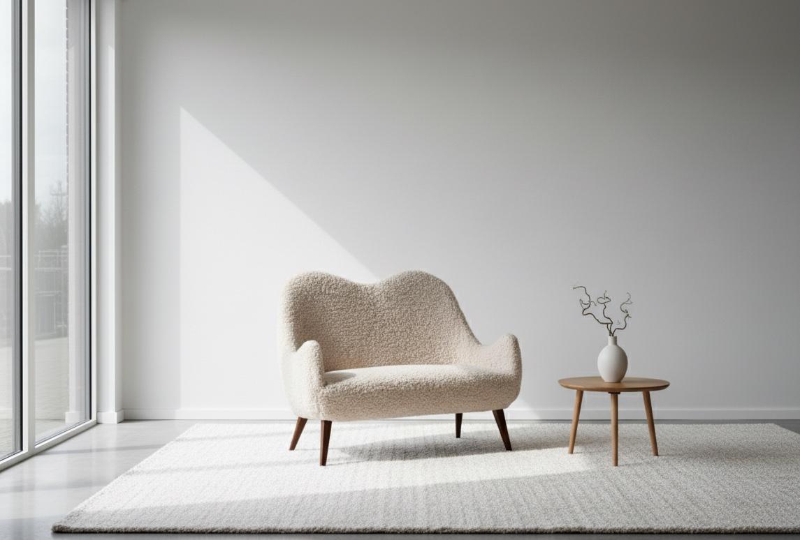 Canapé deux places de designer inconnu, fabriqué dans le style moderne suédois au cours des années 1950. Nouvellement retapissé en laine douce de Gotland, le canapé présente des proportions élégantes et une présence raffinée et sculpturale.

Un