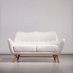 Swedish Modern Two-Seater Sofa in Light Fabric, 1950s