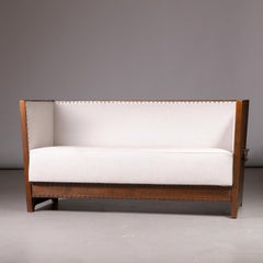 Swedish Modern Two-Seater Sofa in Oak and Light Fabric, 1940s
