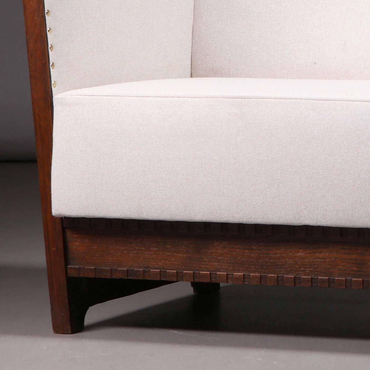 Metà XX secolo Divano moderno svedese a due posti in Oak e tessuto chiaro, anni '40 in vendita