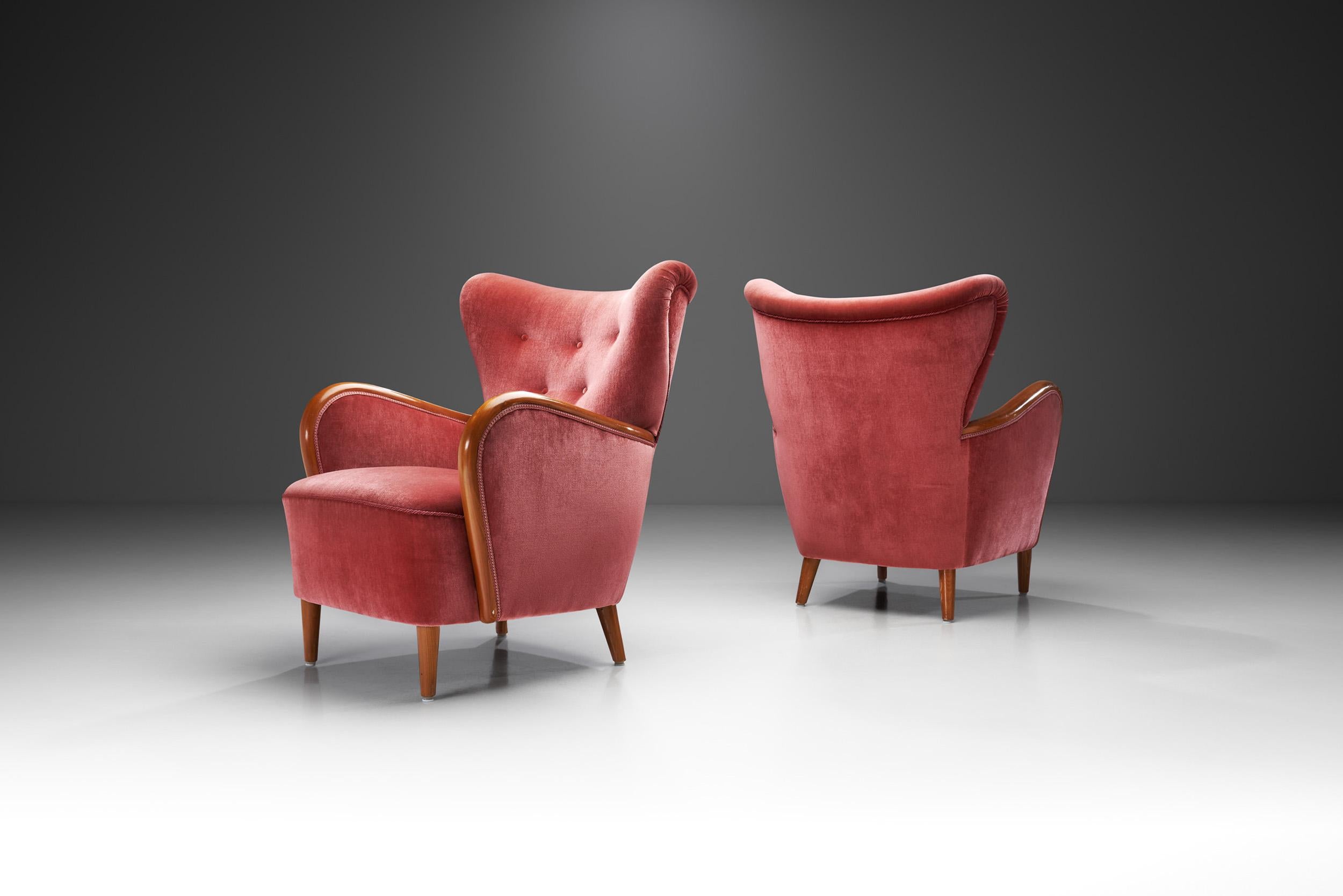 Scandinavian Modern Swedish Modern Upholstered Armchairs, Sweden 1940s For Sale