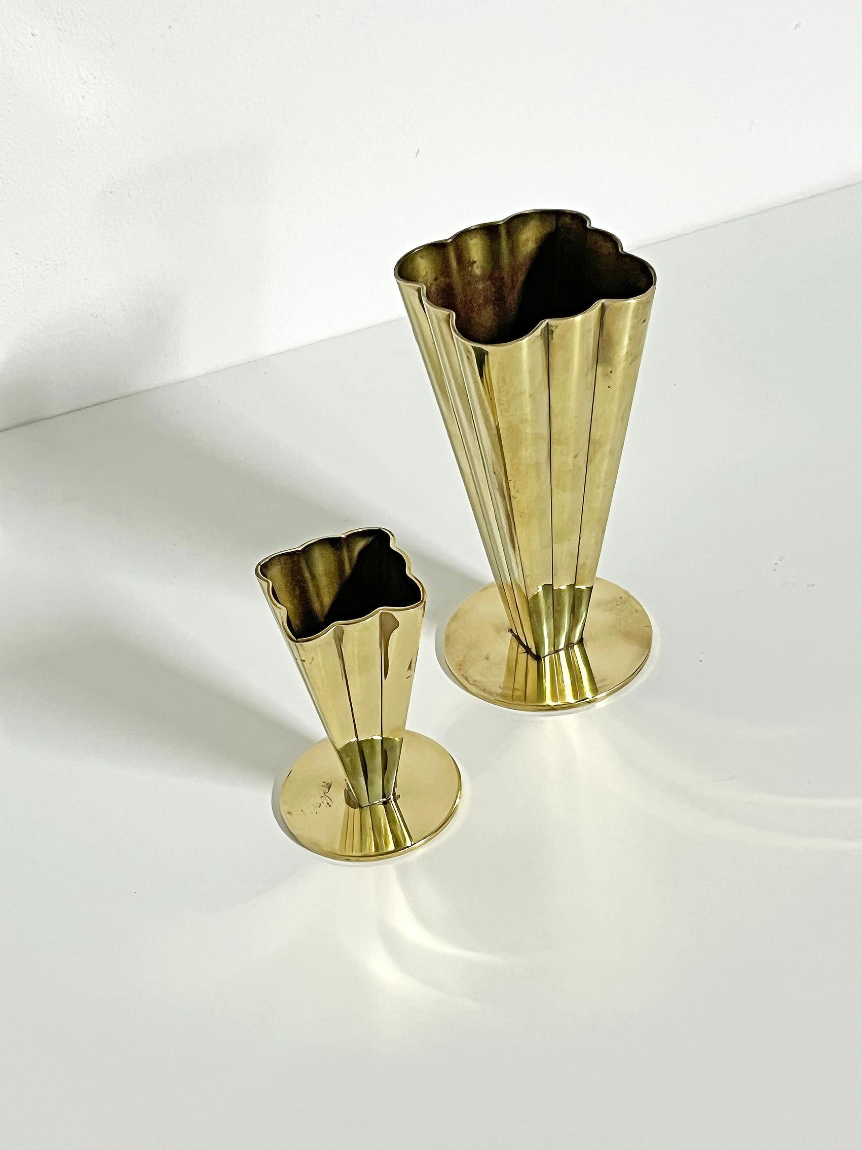 Scandinavian Modern Swedish Modern, Vases in Brass, Set of Two, Ystad Metall, ca 1950's 