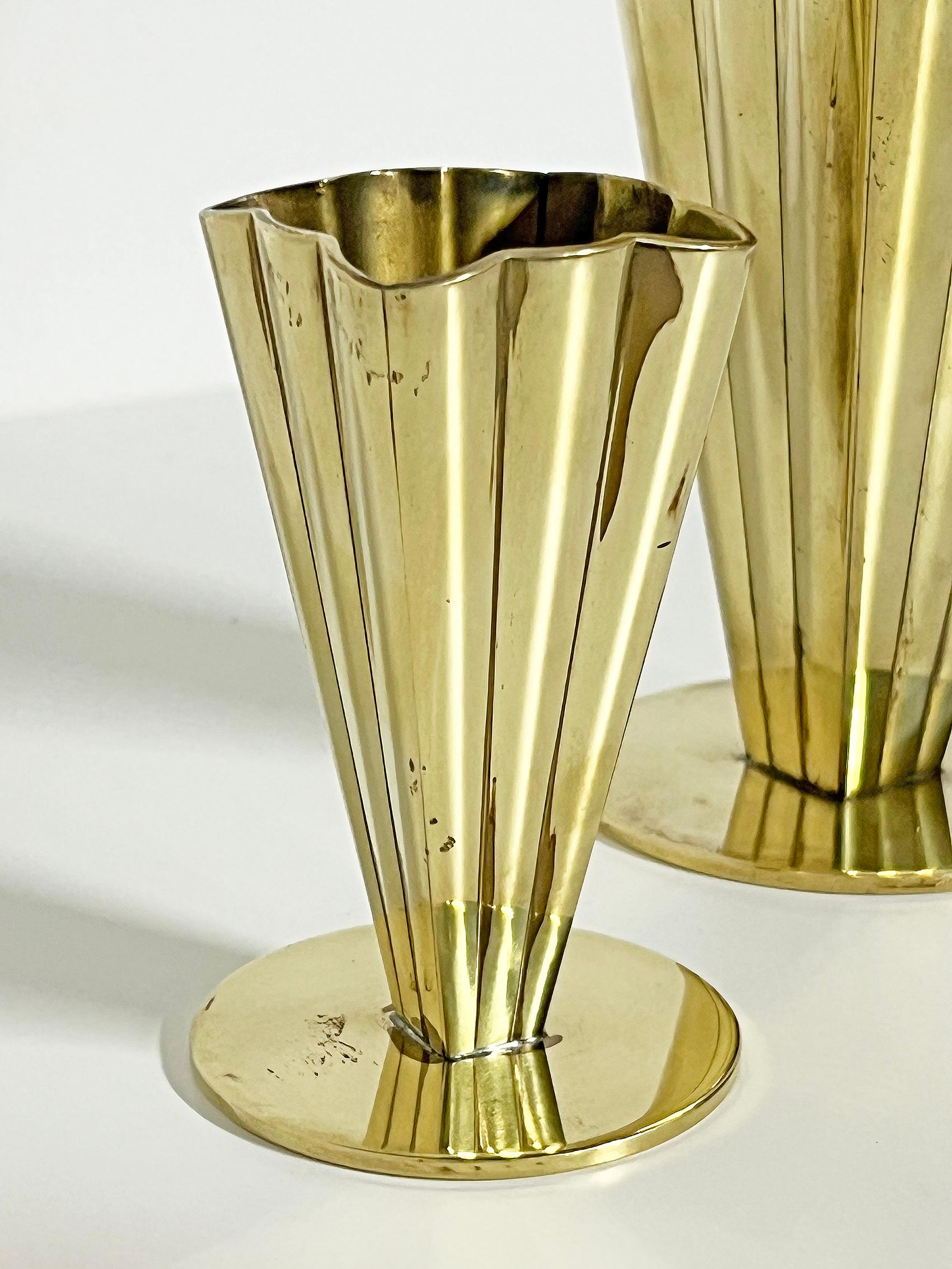Mid-20th Century Swedish Modern, Vases in Brass, Set of Two, Ystad Metall, ca 1950's 