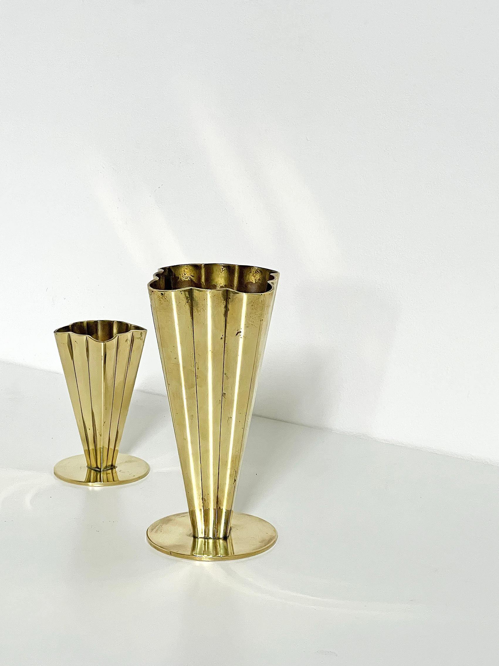 Swedish Modern, Vases in Brass, Set of Two, Ystad Metall, ca 1950's  3