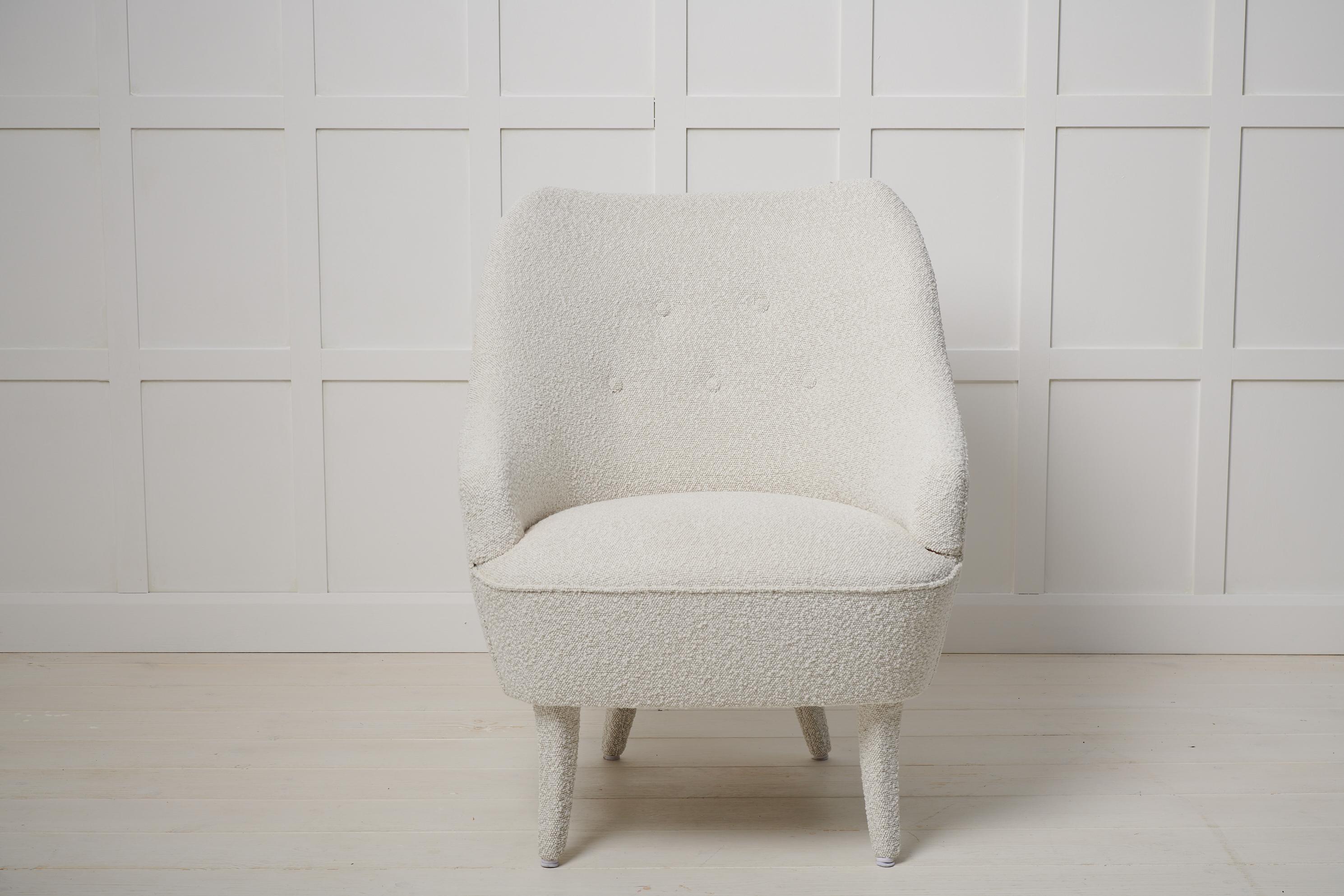 20th Century Swedish Modern Vintage Upholstered Bouclé Armchair For Sale