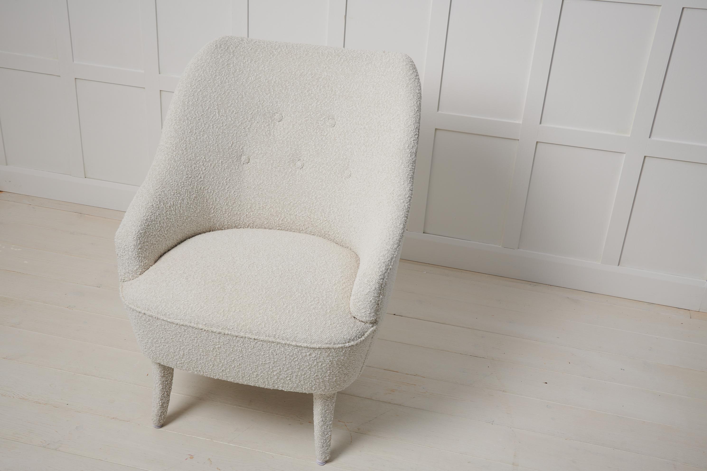 Swedish Modern Vintage Upholstered Bouclé Armchair For Sale 2