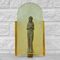 Aplique moderno sueco, Virgen María, latón y cristal esmerilado, años 30