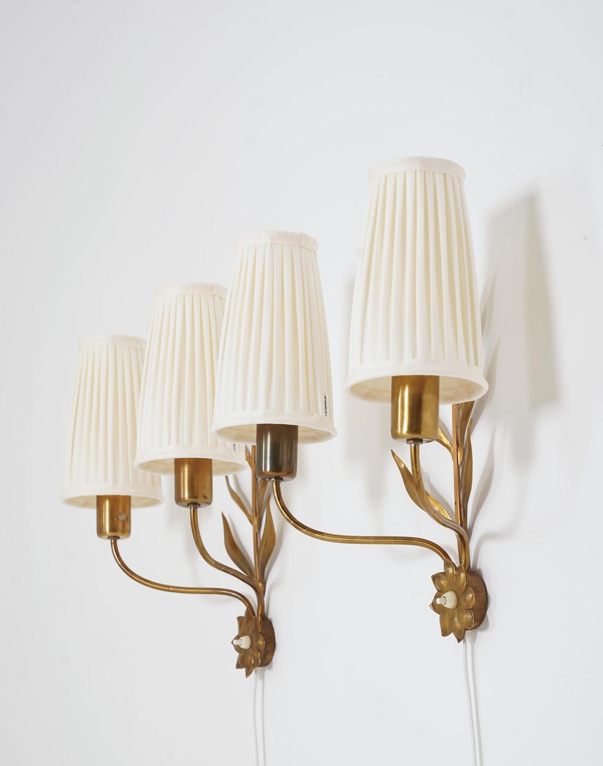 Mid-Century Modern Swedish Modern Wall Lamps in Brass For Sale
