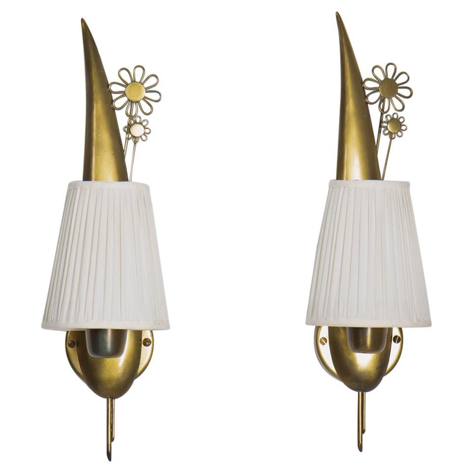 Swedish Modern Wall Lamps in Brass