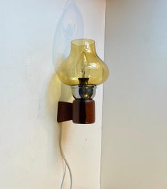 Swedish Modern Wall Sconce with Honey Smoke Glass Shade, 1960s