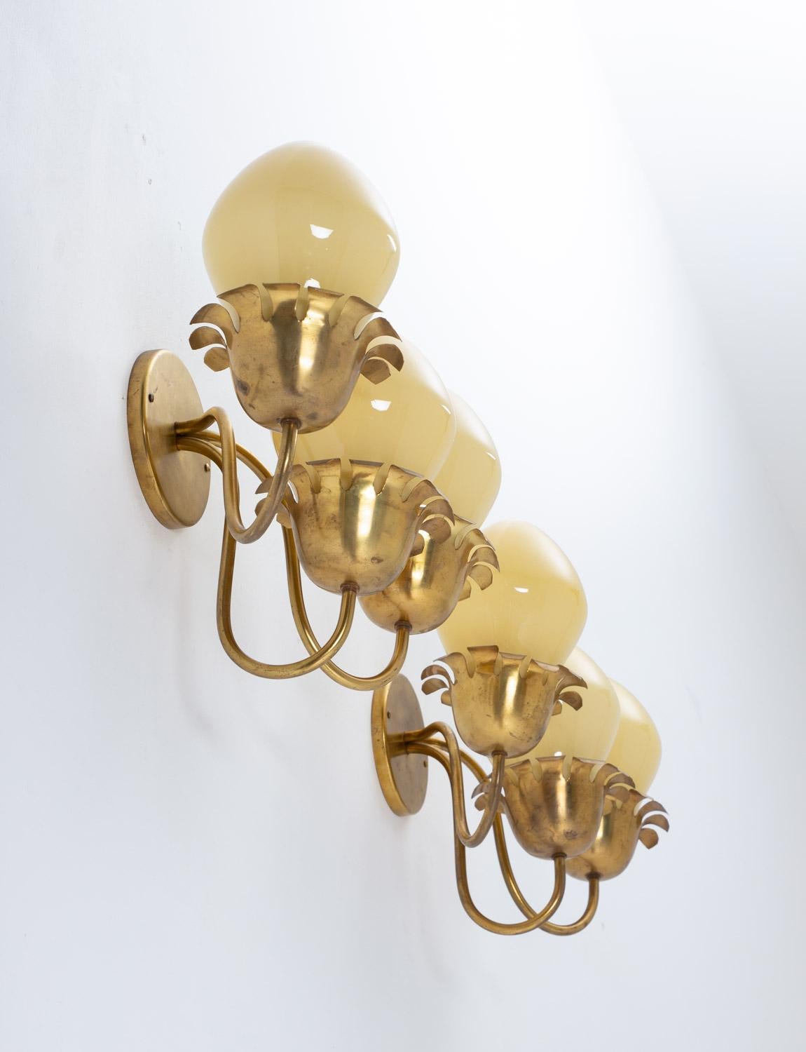 Mid-Century Modern Swedish Modern Wall Sconces in Brass and Glass