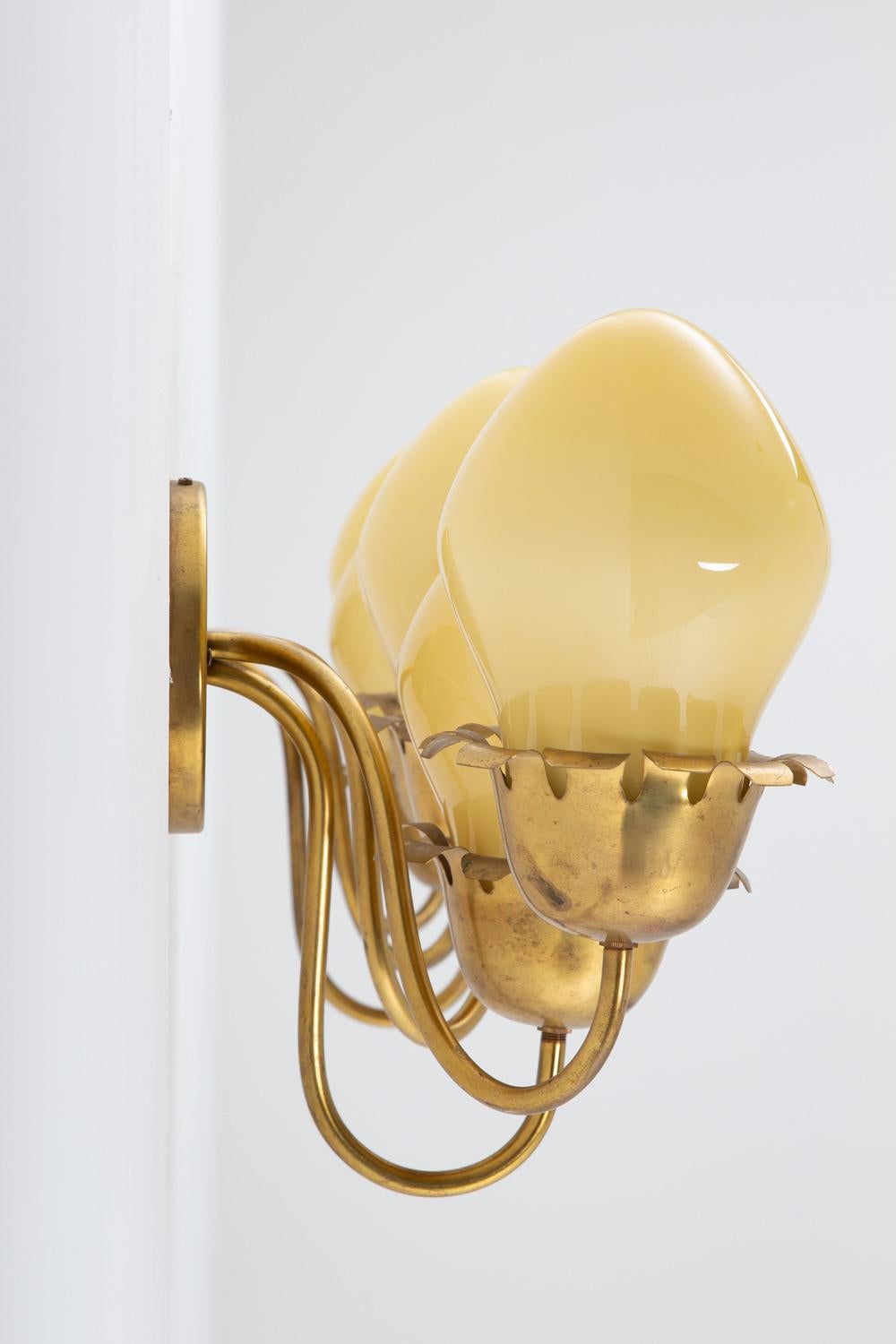 20th Century Swedish Modern Wall Sconces in Brass and Glass