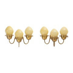 Swedish Modern Wall Sconces in Brass and Glass