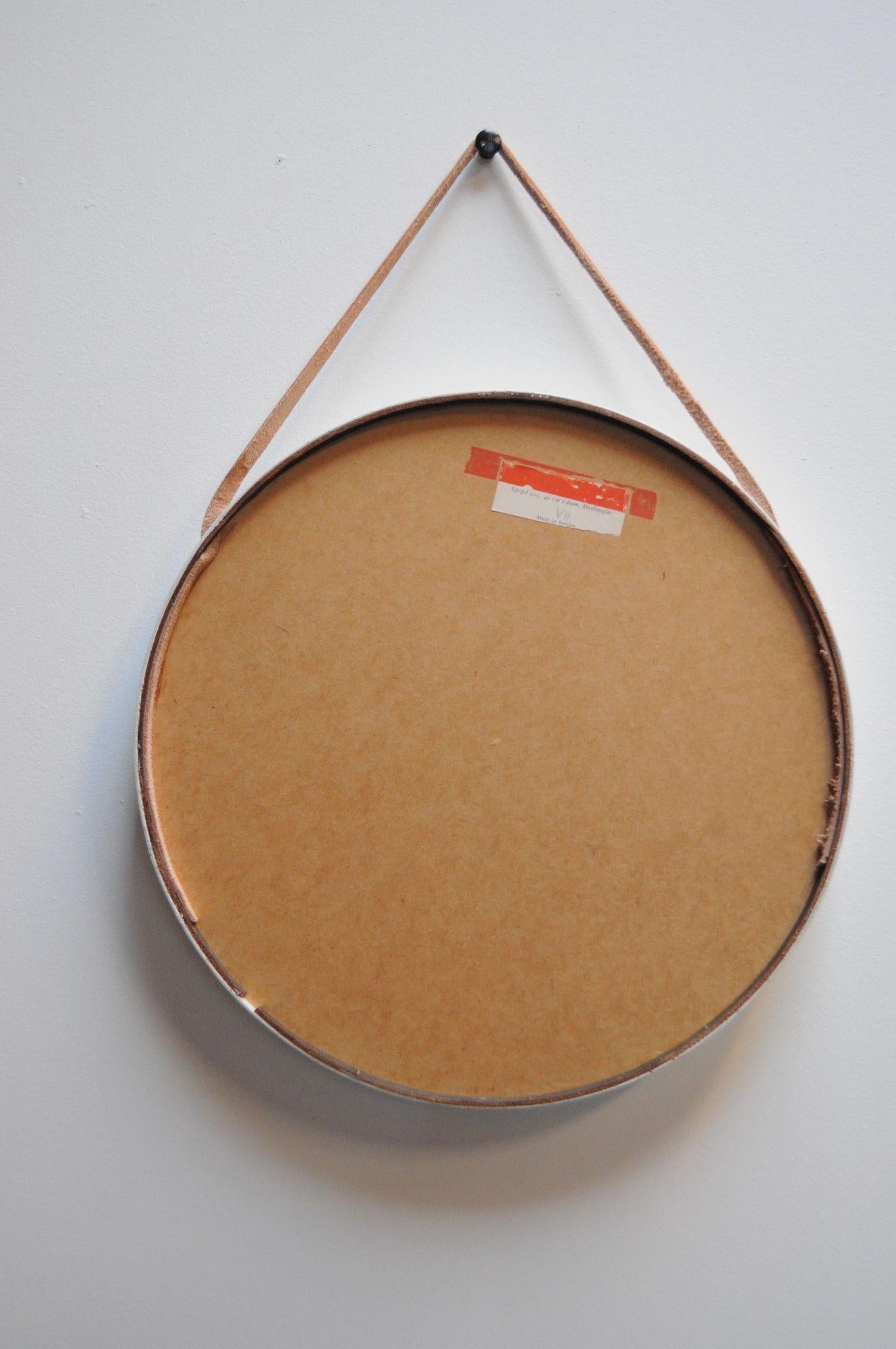 Swedish Modern White Bentwood Mirror with Leather Hanging Strap by Glas Mäster For Sale 1
