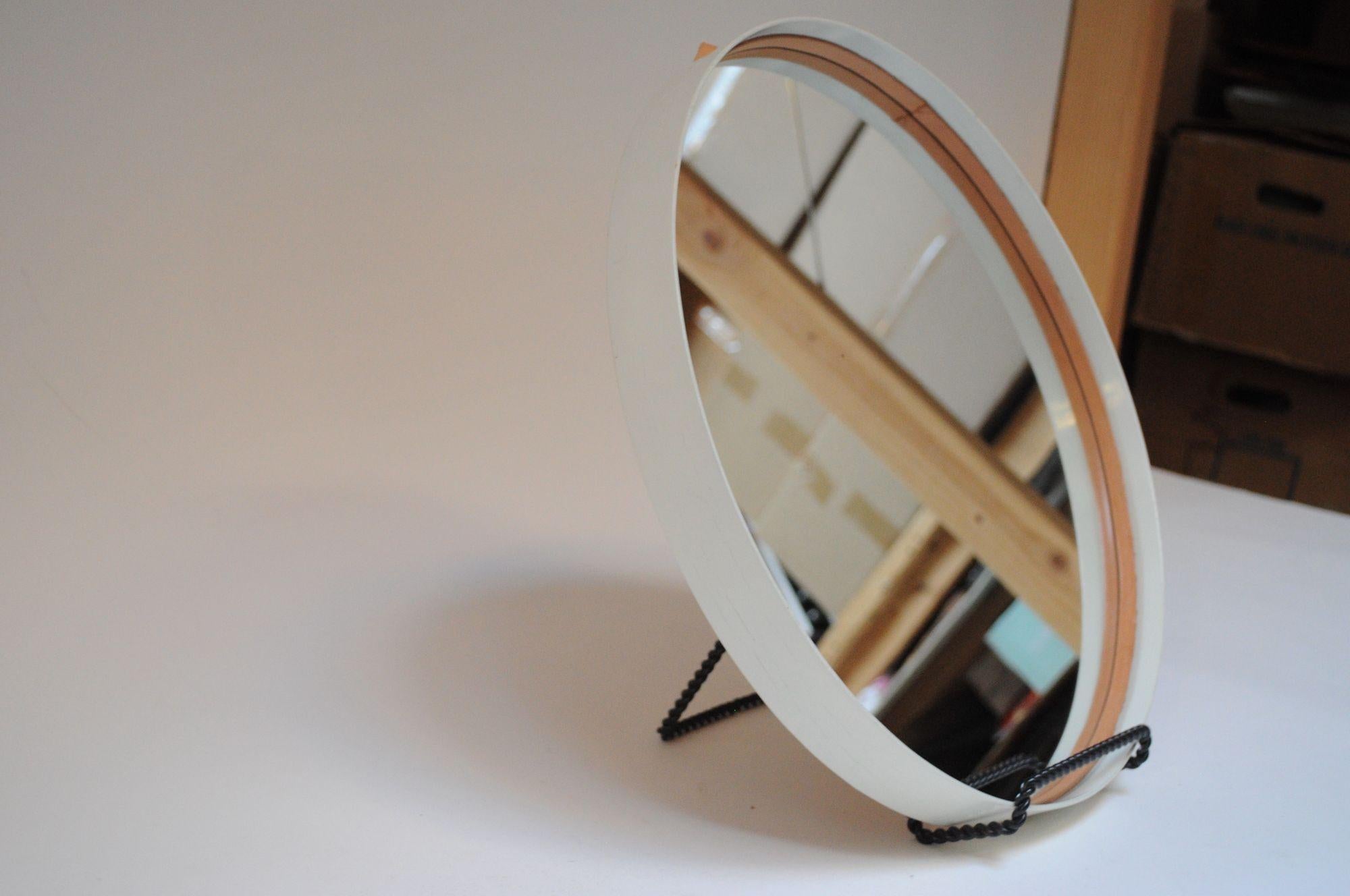 Swedish Modern White Bentwood Mirror with Leather Hanging Strap by Glas Mäster For Sale 2