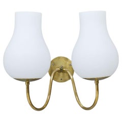 Swedish Modern White Opaline Glass 
Brass Wall Lamp, 1940s