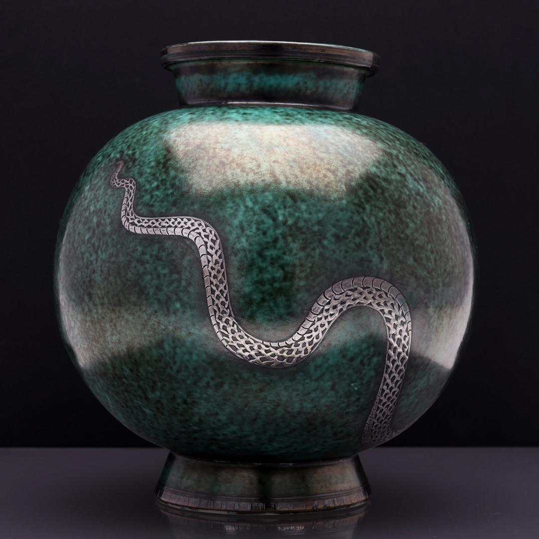 Scandinavian Modern Swedish Modern Wilhelm Kage Argenta Snake Vase, 1930's For Sale