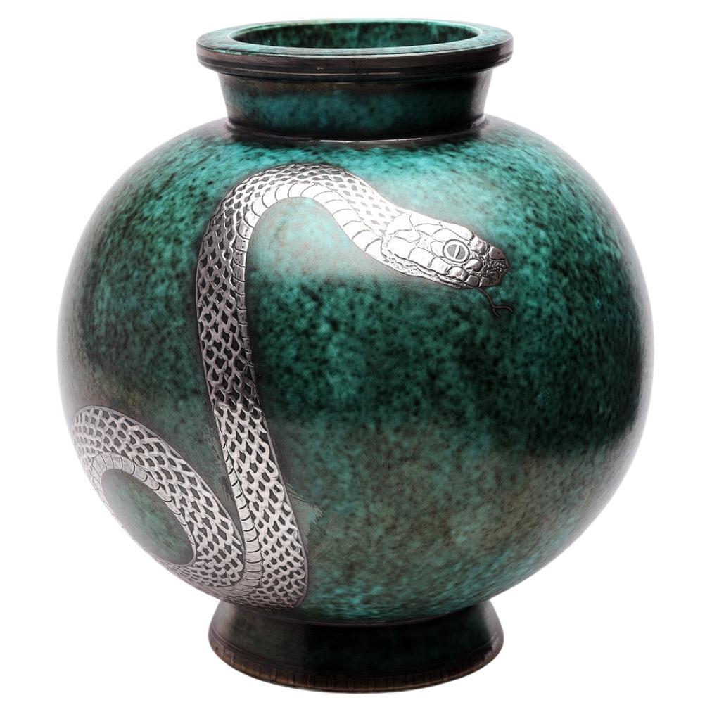Swedish Modern Wilhelm Kage Argenta Snake Vase, 1930's For Sale