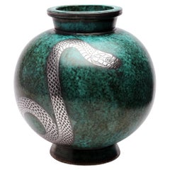 Antique Swedish Modern Wilhelm Kage Argenta Snake Vase, 1930's
