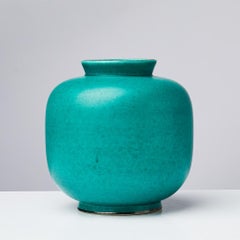 Swedish Modern Wilhelm Kage Argenta Stoneware and Silver Vase
