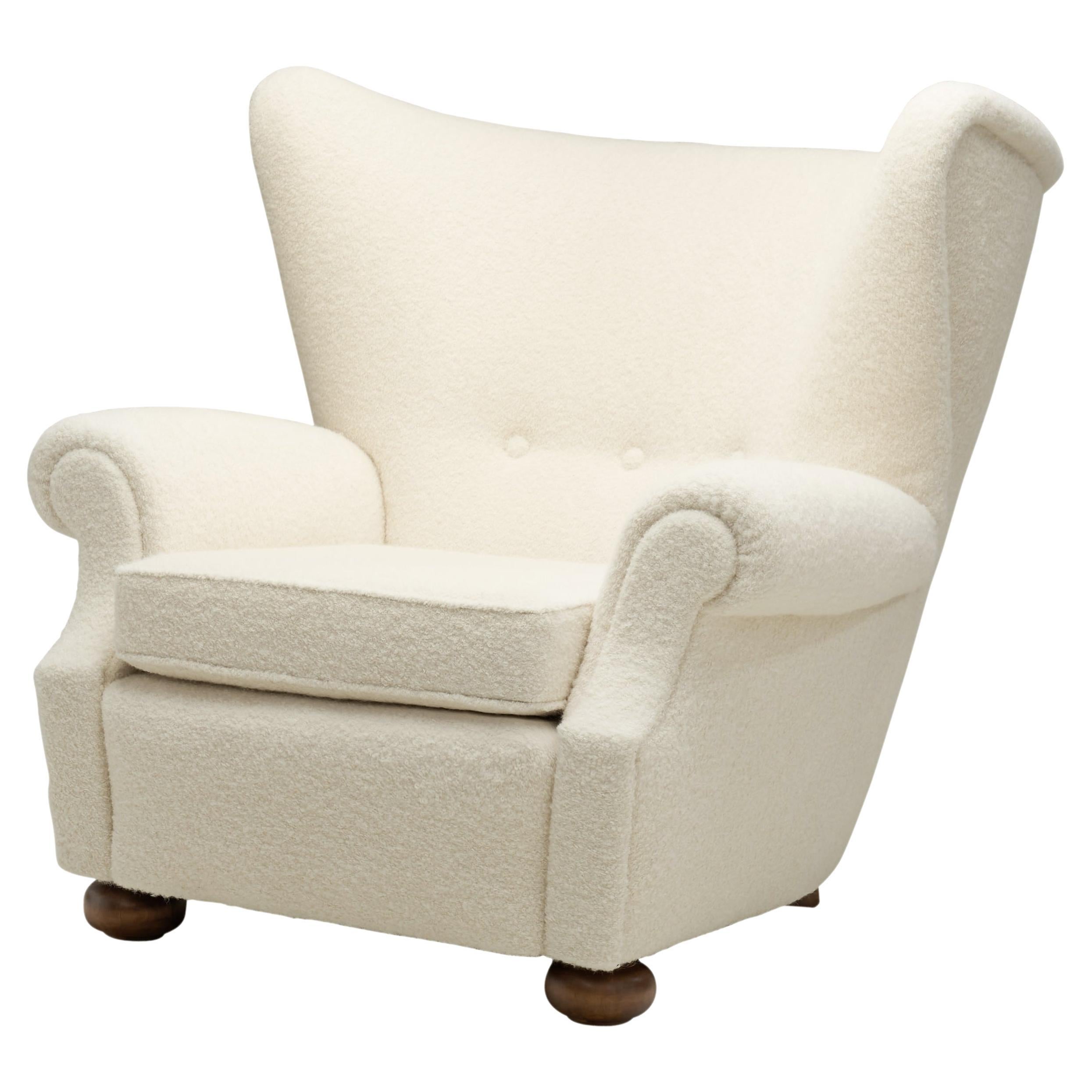 Swedish Modern Wing-Back Armchair, Sweden ca 1940s For Sale