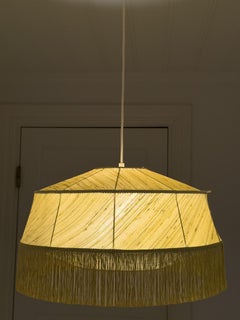 Swedish Modern Woven Pendant Light with Fringe, 1940s