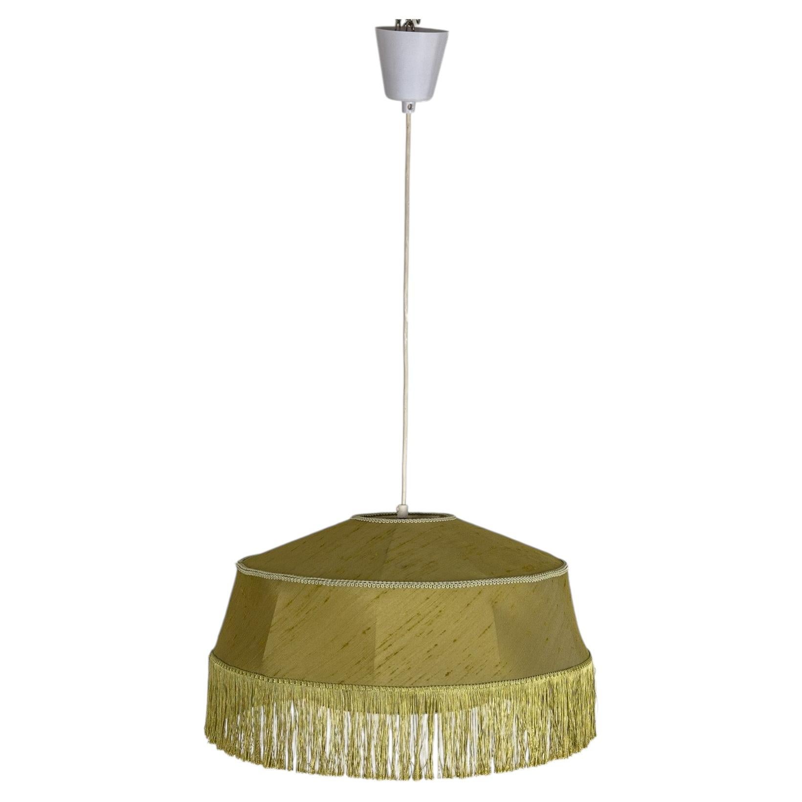 Swedish Modern Woven Pendant Light with Fringe, 1940s