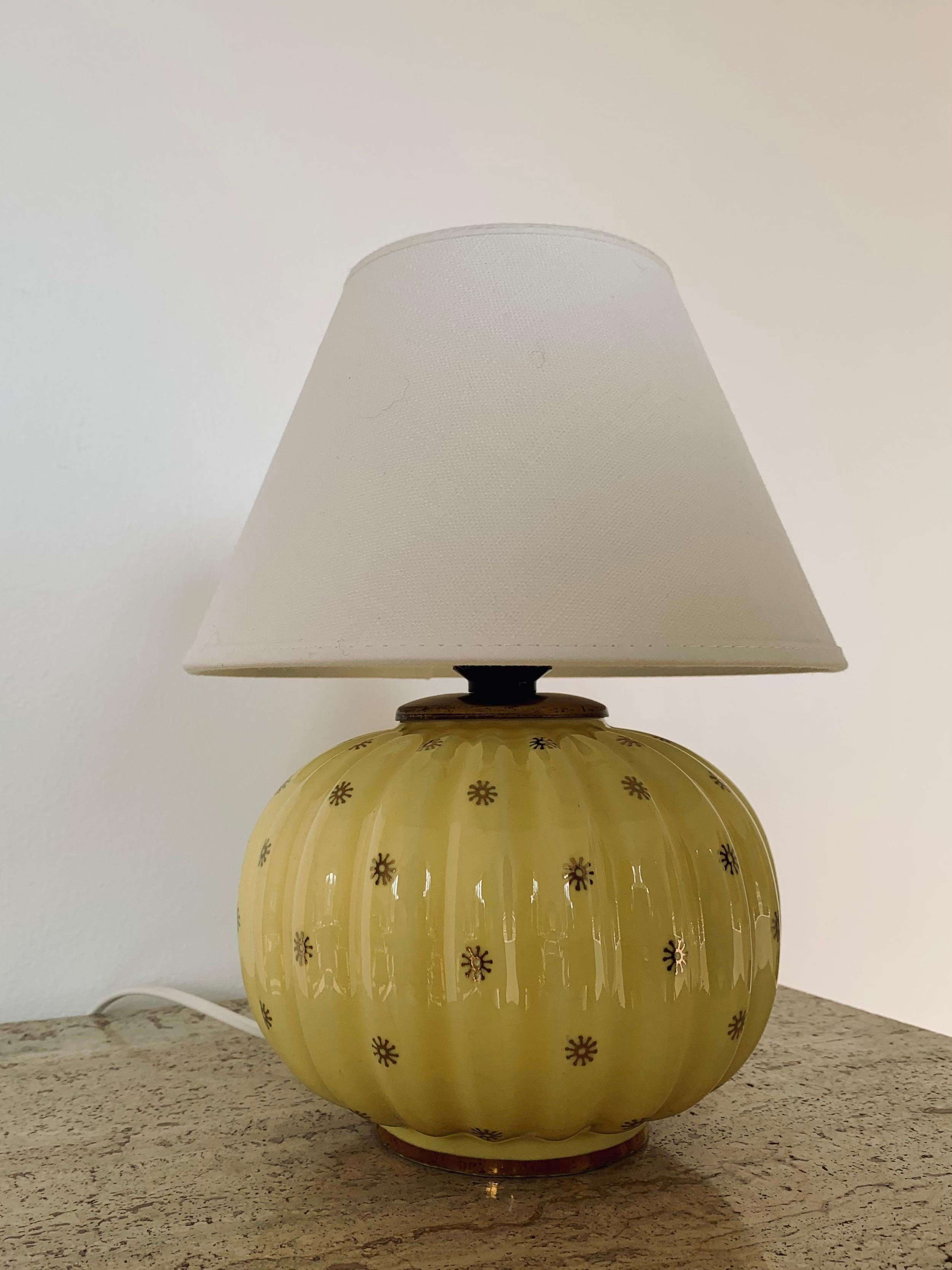 Glazed Swedish modern yellow ceramic table lamp Neapel Arthur Percy Gefle Upsala Ekeby 
