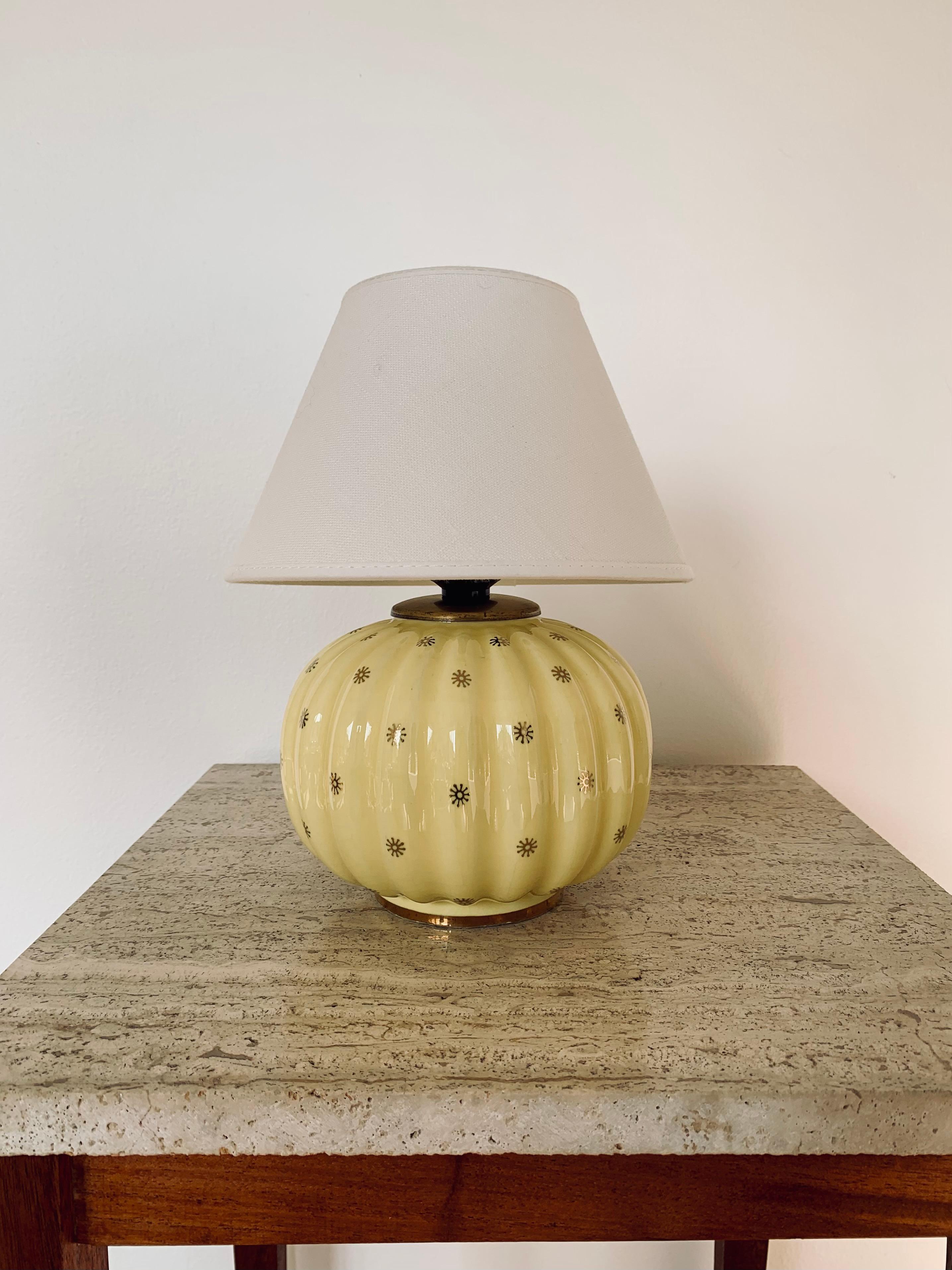 Mid-20th Century Swedish modern yellow ceramic table lamp Neapel Arthur Percy Gefle Upsala Ekeby 