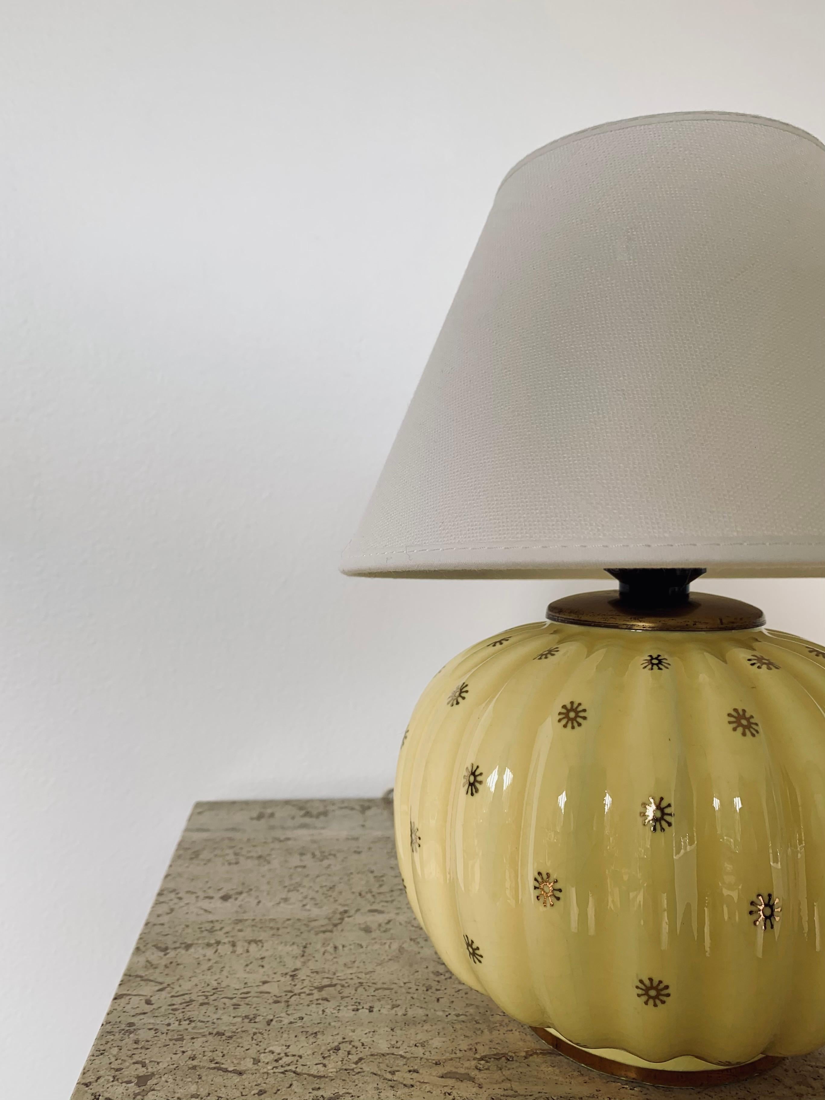Swedish modern yellow ceramic table lamp Neapel Arthur Percy Gefle Upsala Ekeby  2