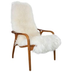 Swedish Modern Yngve Ekström Lamino Chair with New Sheepskin Upholstery