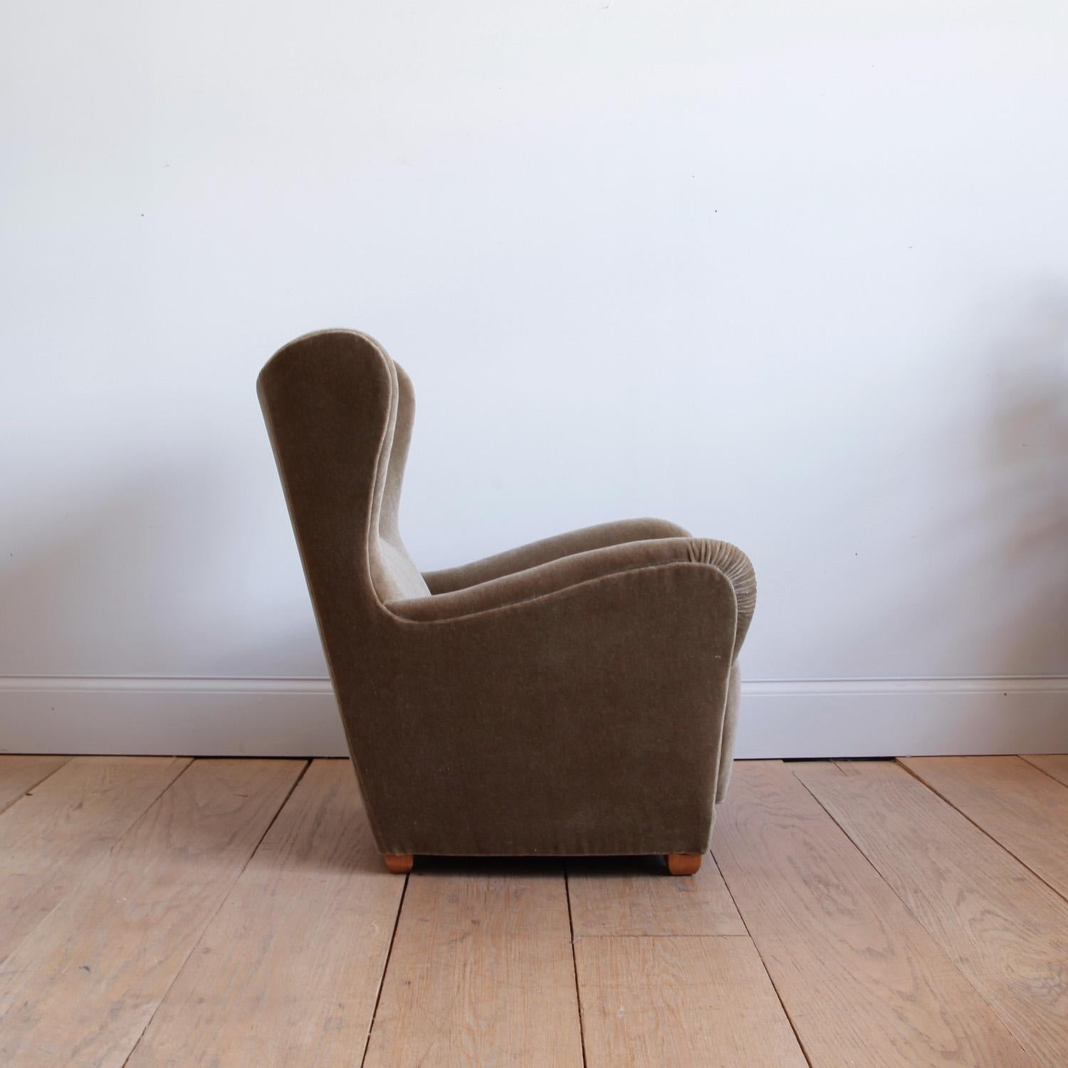Scandinavian Modern Swedish Moderne Mohair Wingback Chair Attributed to Otto Schulz for Boet