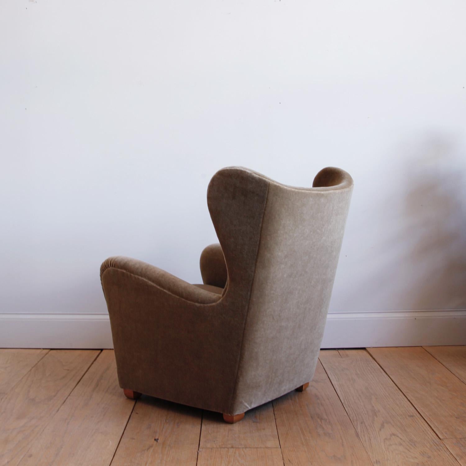 20th Century Swedish Moderne Mohair Wingback Chair Attributed to Otto Schulz for Boet